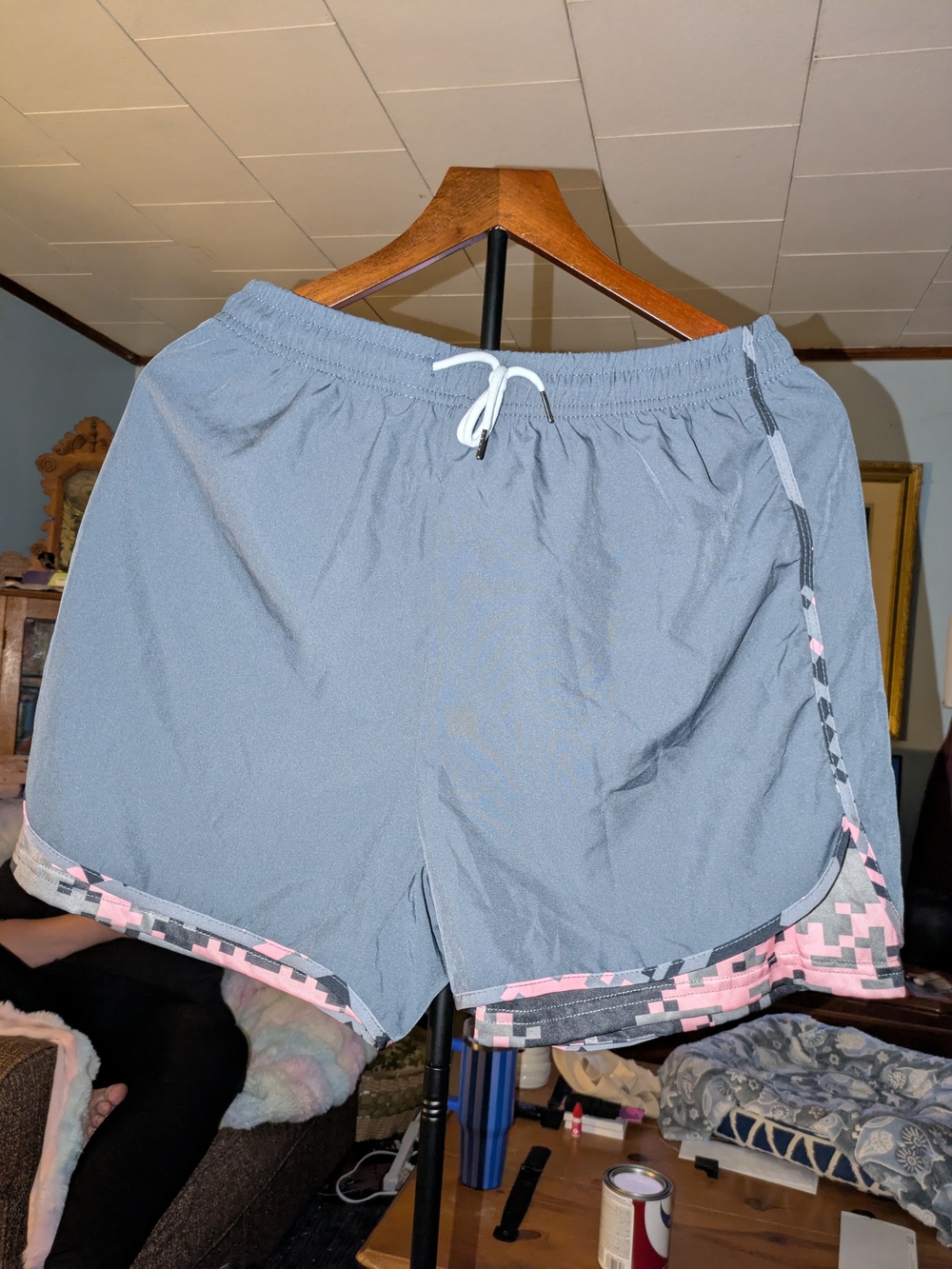 6 Pair Lot Of Size Large Women's Athletic Shorts In Pinks, Greens, And Greys NWO